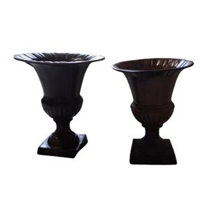 Set Of 2 Urns/Vase, Metal, Dark Brown and Brown, Not Matching